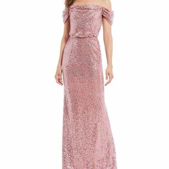 Adrianna Papell Dresses & Skirts - ADRIANNA PAPELL long gown SEQUIN evening OFF SHOULDER blouson ROSE 16 NWT